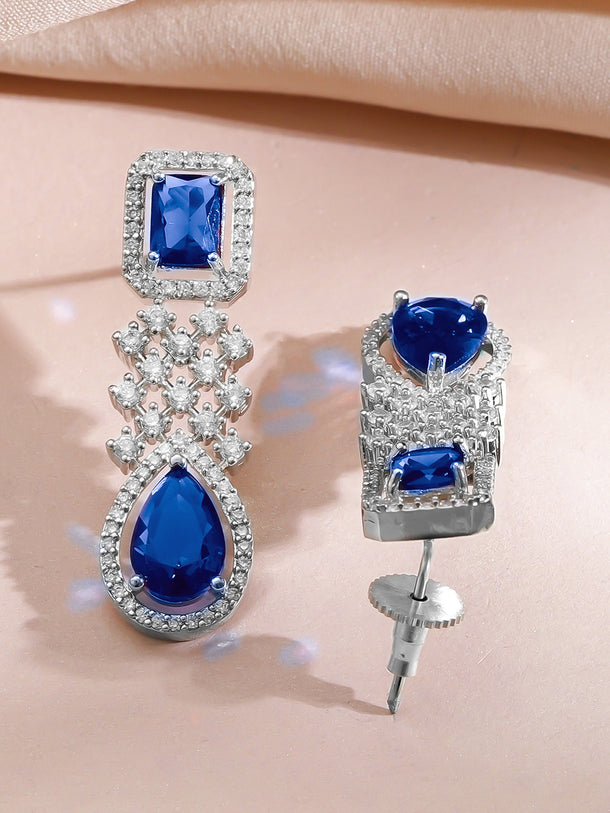 Blue Sapphire American Diamond Zirconia Necklace Set