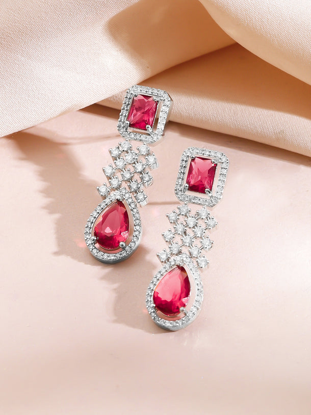 American Diamond Zirconia Ruby Accented Necklace Set