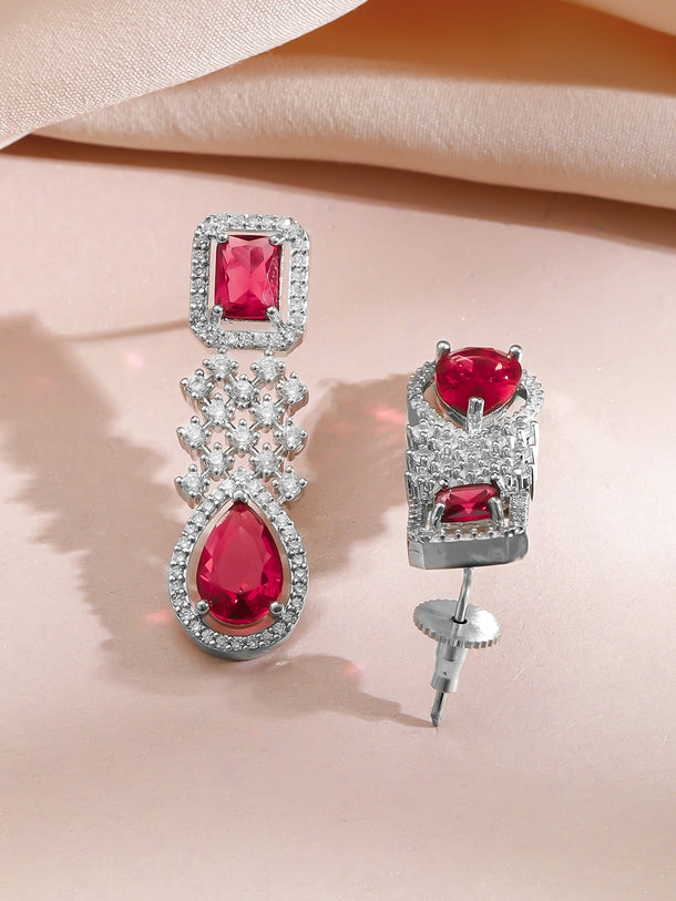 American Diamond Zirconia Ruby Accented Necklace Set