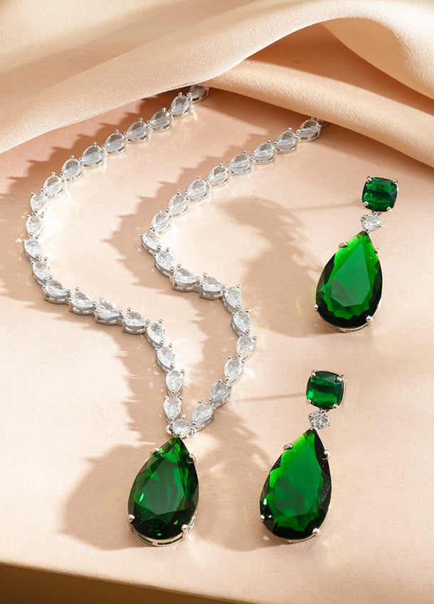 Rhodium Plated American Diamond Zirconia Drop Earrings