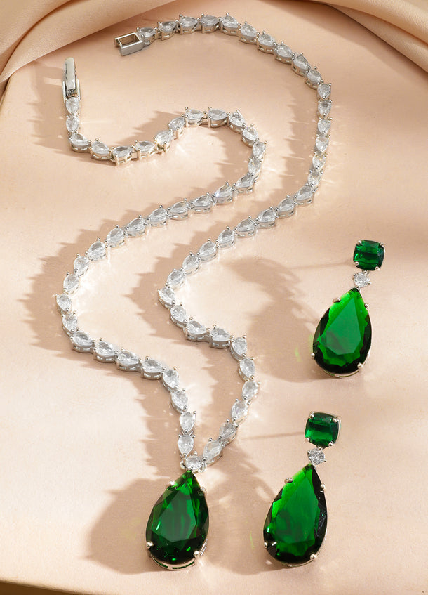 Rhodium Plated American Diamond Zirconia Drop Earrings