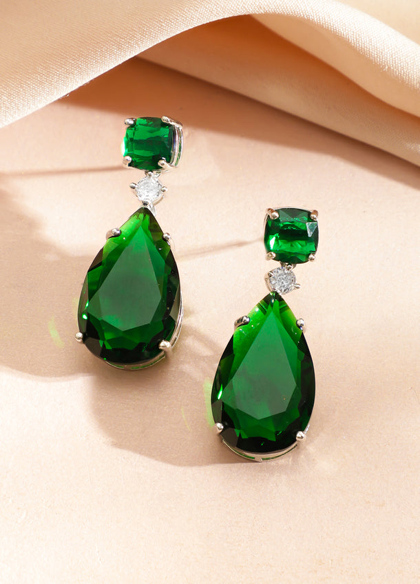 Rhodium Plated American Diamond Zirconia Drop Earrings