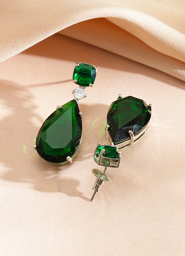 Rhodium Plated American Diamond Zirconia Drop Earrings