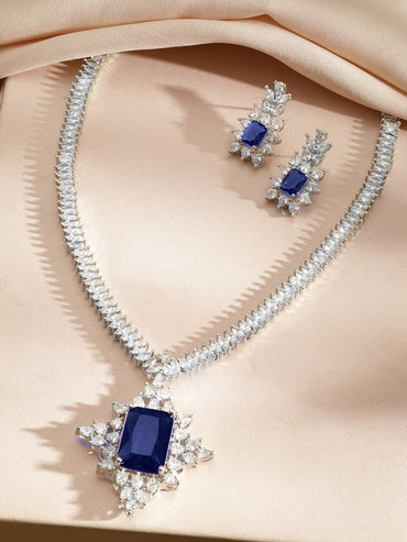 Blue American Diamond Zirconia Necklace Set