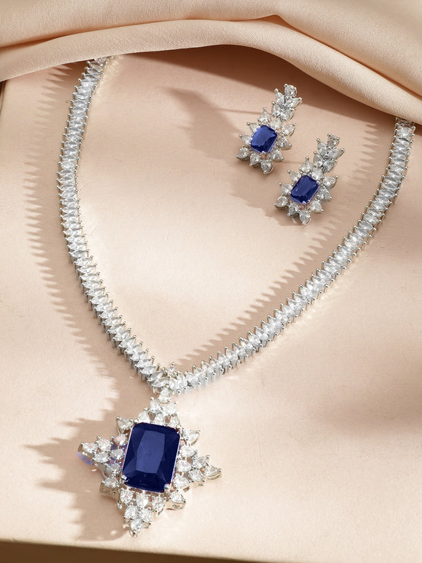 Blue American Diamond Zirconia Necklace Set