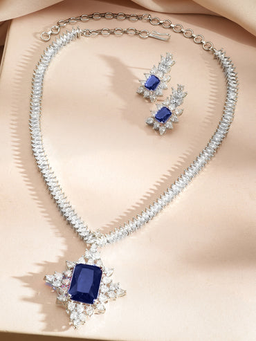 Blue American Diamond Zirconia Necklace Set