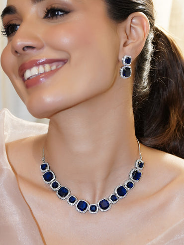Blue Crystal Cut Short Necklace Set