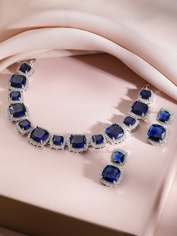 Blue Crystal Cut Short Necklace Set