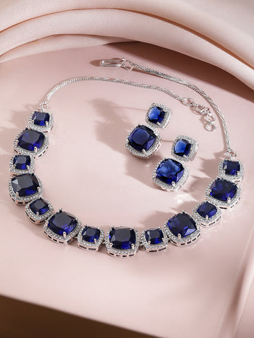 Blue Crystal Cut Short Necklace Set