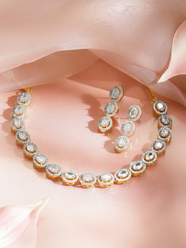 American Diamond Zirconia White Studded Necklace Set