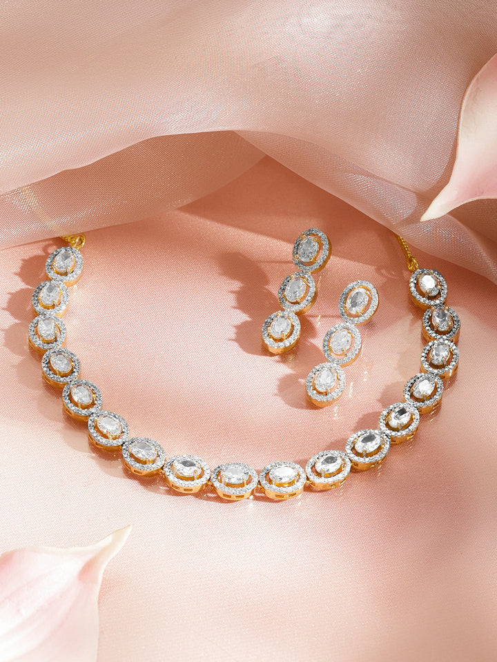 American Diamond Zirconia White Studded Necklace Set