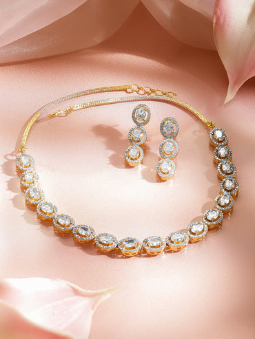 American Diamond Zirconia White Studded Necklace Set