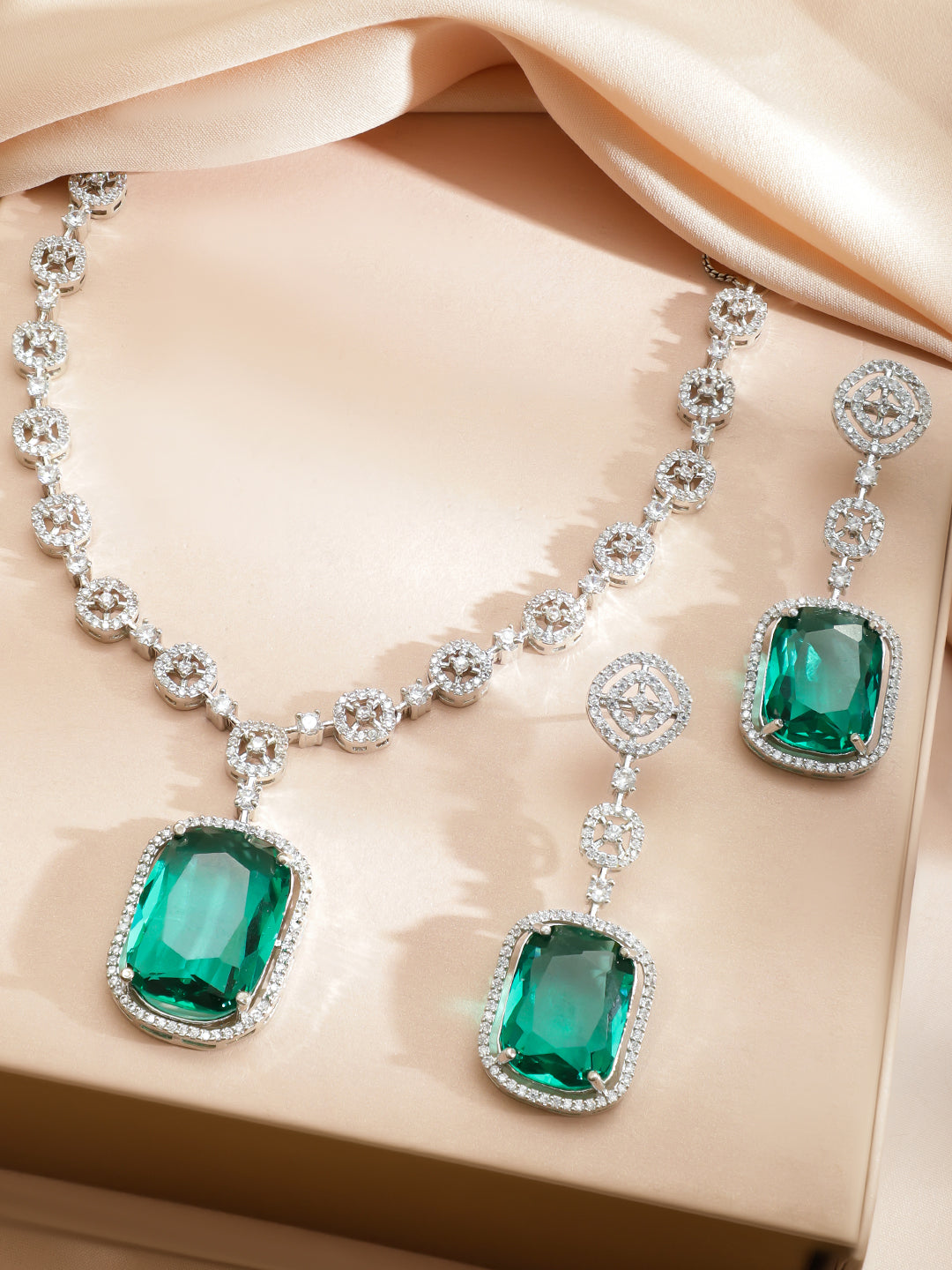 Green Gem & American Diamond Zirconia Luxury Necklace Set