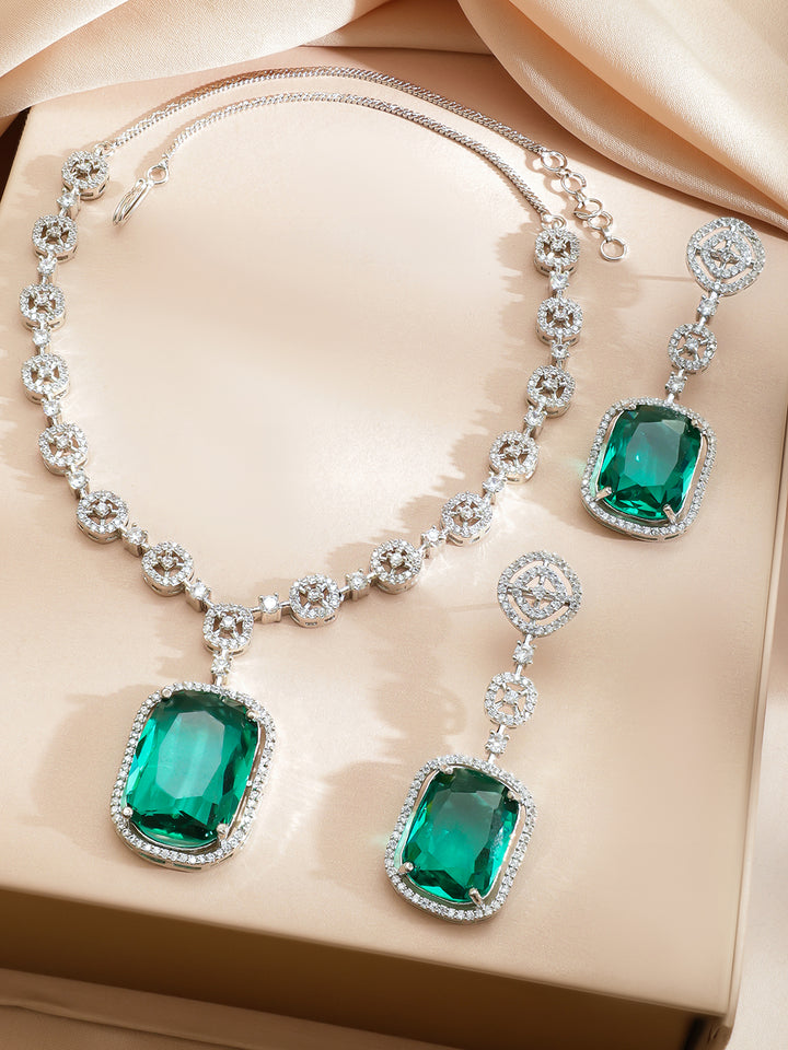 Green Gem & American Diamond Zirconia Luxury Necklace Set