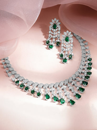 Green Teardrop American Diamond Zirconia Necklace Set