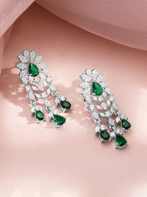 Green Teardrop American Diamond Zirconia Necklace Set