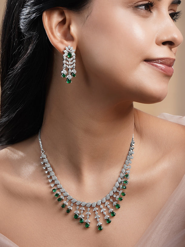 Green Teardrop American Diamond Zirconia Necklace Set
