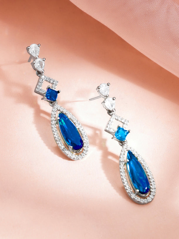 Rhodium Plated Sapphire Dusk Double Layer Teardrop Necklace Set