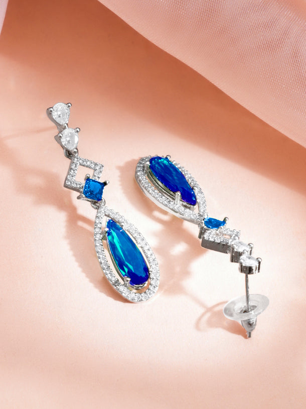 Rhodium Plated Sapphire Dusk Double Layer Teardrop Necklace Set