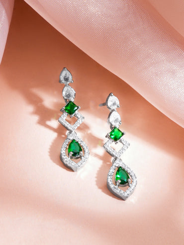 Rhodium Plated Emerald Dew Teardrop Necklace Set