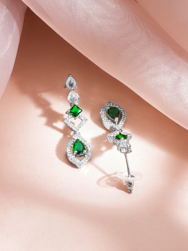 Rhodium Plated Emerald Dew Teardrop Necklace Set