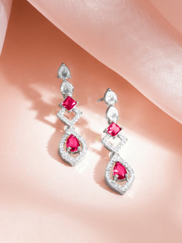Rhodium Plated Ruby Blush Teardrop Necklace Set