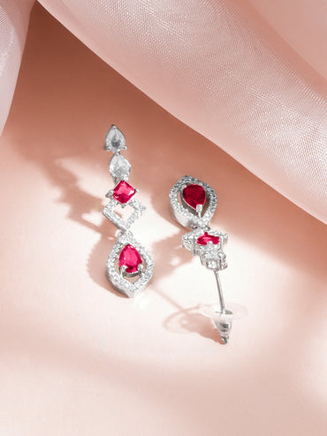 Rhodium Plated Ruby Blush Teardrop Necklace Set