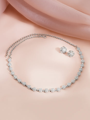 Rhodium-Plated Classic Cubic Zirconia Tennis Necklace Set