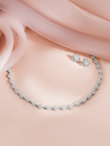 Rhodium-Plated Classic Cubic Zirconia Tennis Necklace Set