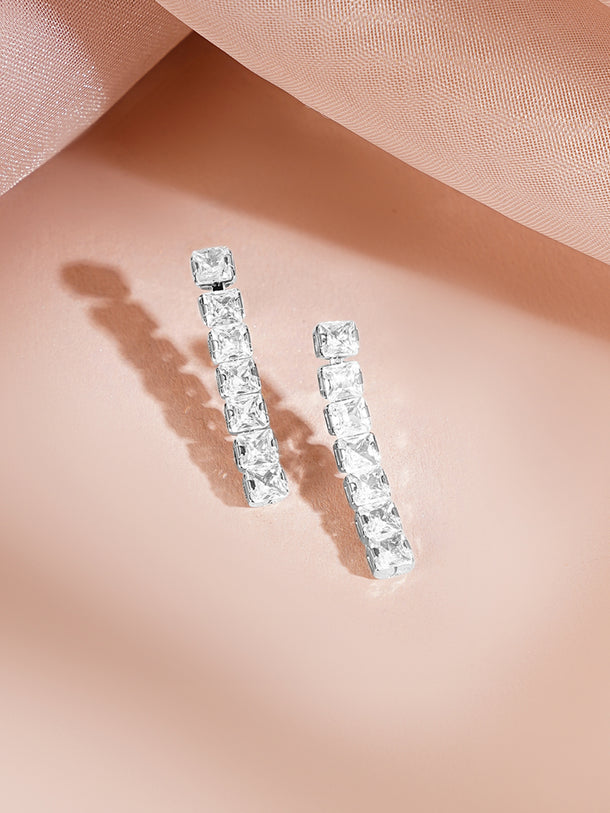 Rhodium Plated Layered American Diamond Statement Necklace Set