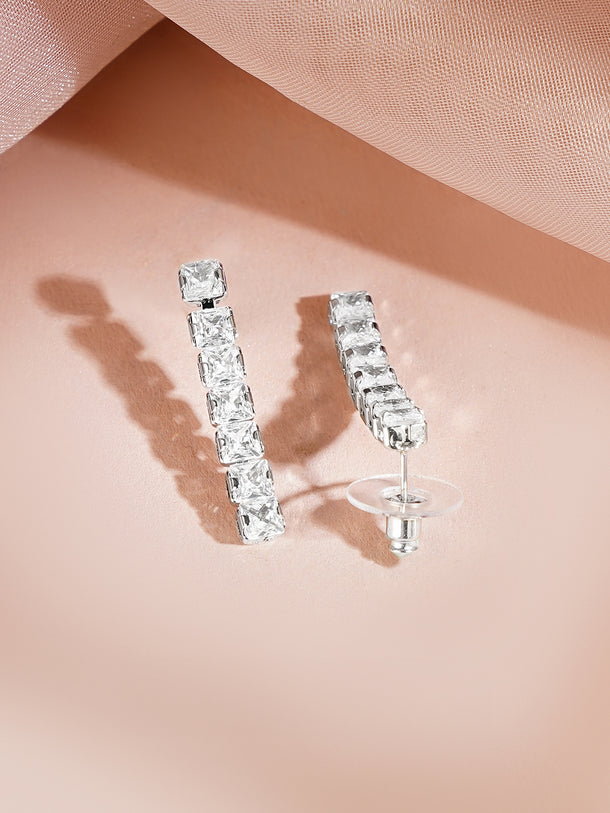 Rhodium Plated Layered American Diamond Statement Necklace Set