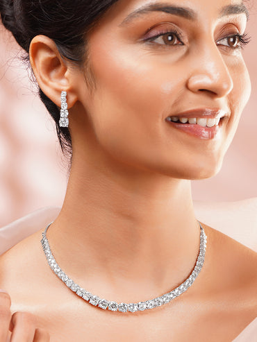 Rhodium Plated American Diamond Zirconia cubic link Necklace Set