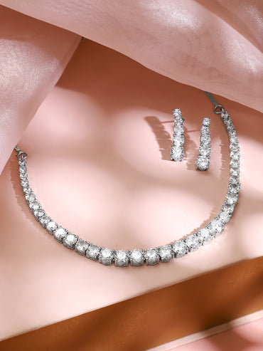 Rhodium Plated American Diamond Zirconia cubic link Necklace Set