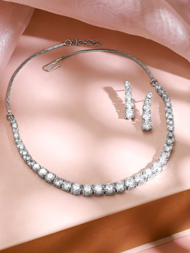 Rhodium Plated American Diamond Zirconia cubic link Necklace Set