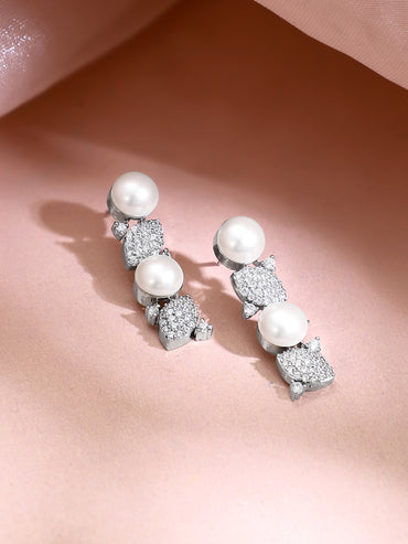Rhodium Plated Moonlit Pearl Sparkle Choker Set