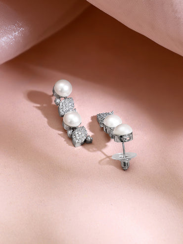 Rhodium Plated Moonlit Pearl Sparkle Choker Set