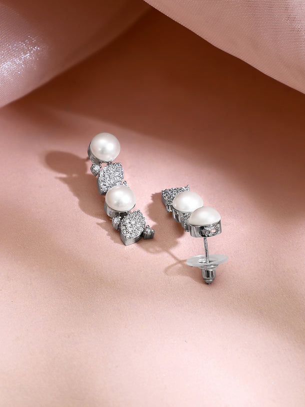 Rhodium Plated Moonlit Pearl Sparkle Choker Set