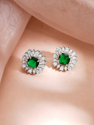 Rhodium plated Emerald Crown Sparkle Floral Necklace Set