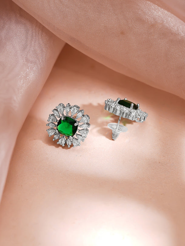 Rhodium plated Emerald Crown Sparkle Floral Necklace Set