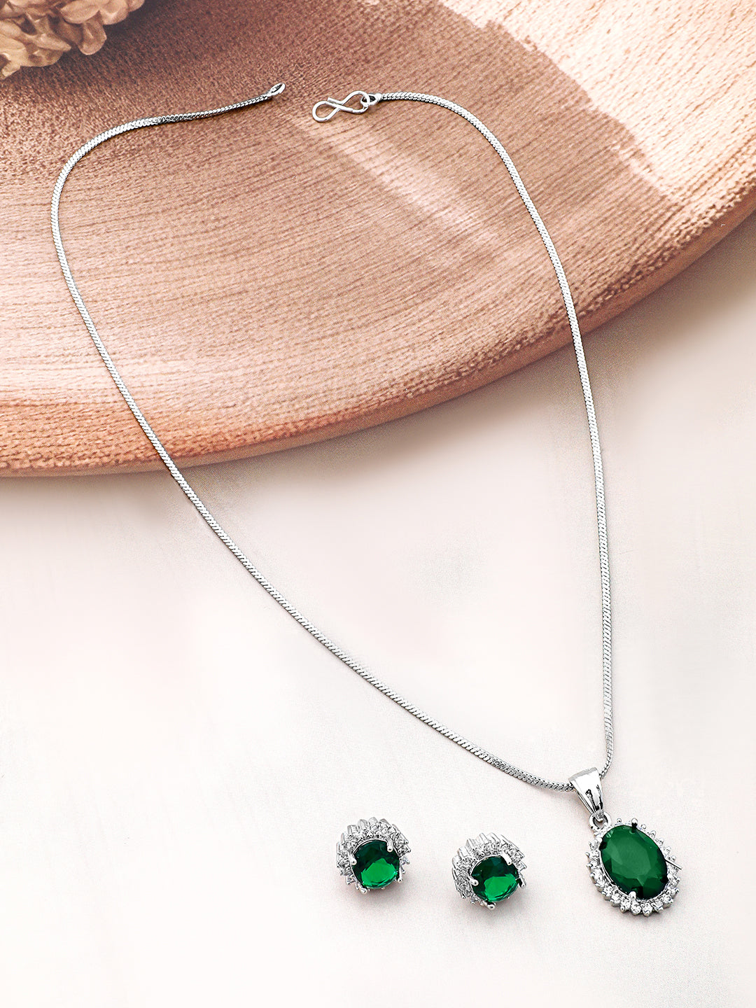 American Diamond Zirconia Emerald Green Necklace Set