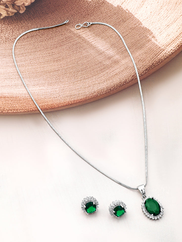 American Diamond Zirconia Emerald Green Necklace Set