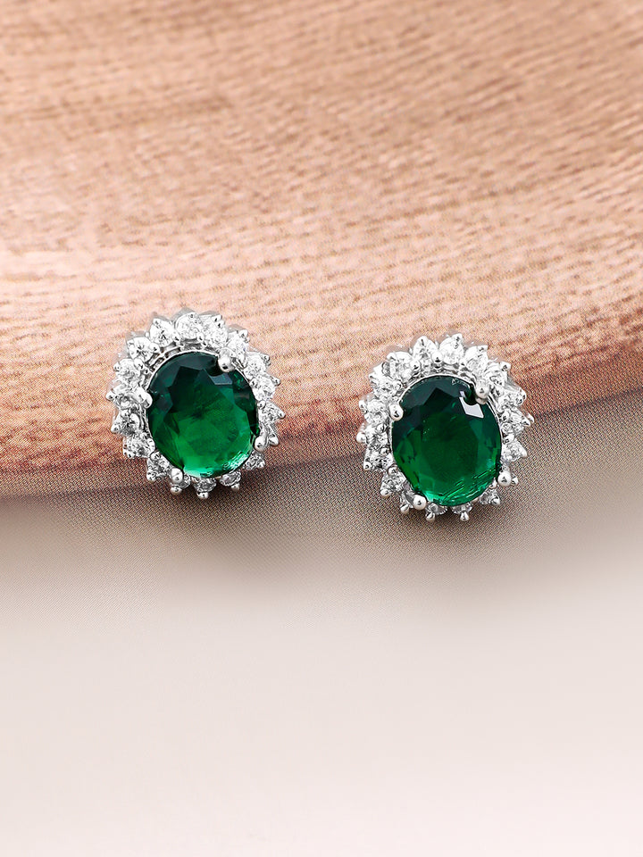 American Diamond Zirconia Emerald Green Necklace Set