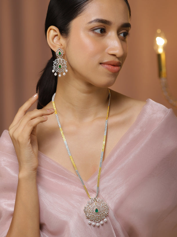 Dual-Toned American Diamond Zirconia Pearl Necklace Set