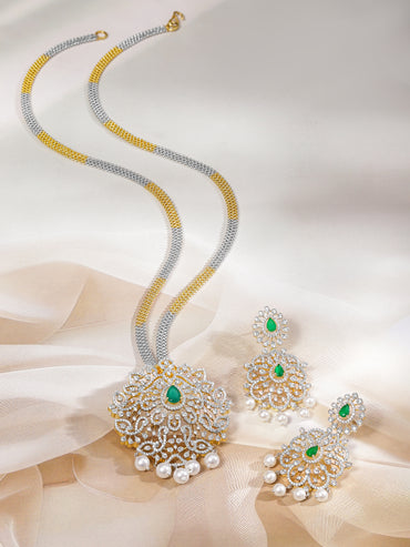 Dual-Toned American Diamond Zirconia Pearl Necklace Set