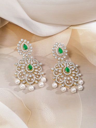 Dual-Toned American Diamond Zirconia Pearl Necklace Set