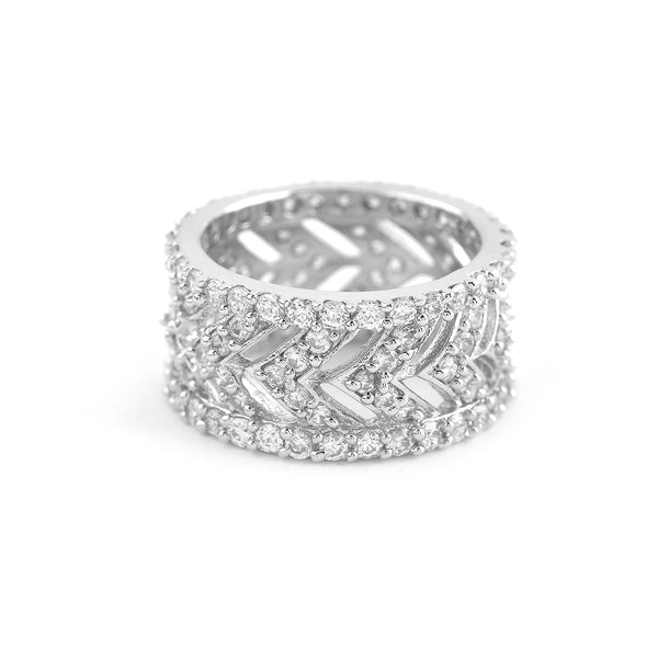 Rubans Rhodium-Plated Cubic Zirconia Stone-Studded Finger Ring