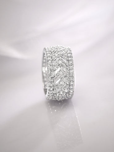 Rubans Rhodium-Plated Cubic Zirconia Stone-Studded Finger Ring