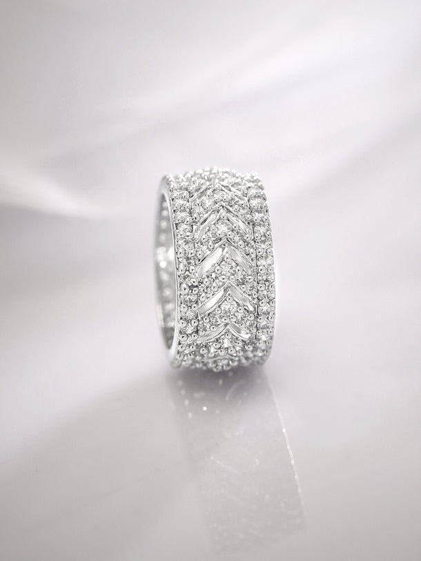 Rubans Rhodium-Plated Cubic Zirconia Stone-Studded Finger Ring