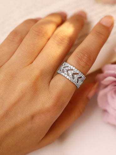 Rubans Rhodium-Plated Cubic Zirconia Stone-Studded Finger Ring
