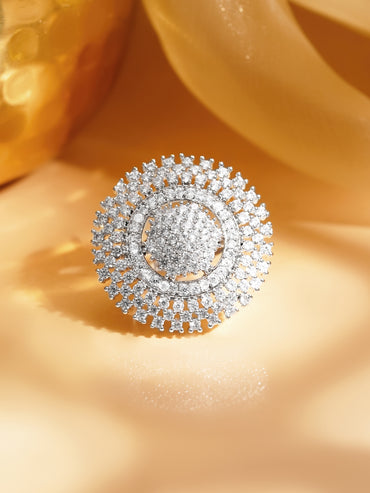 Cubic Zirconia Sunburst Cocktail Ring